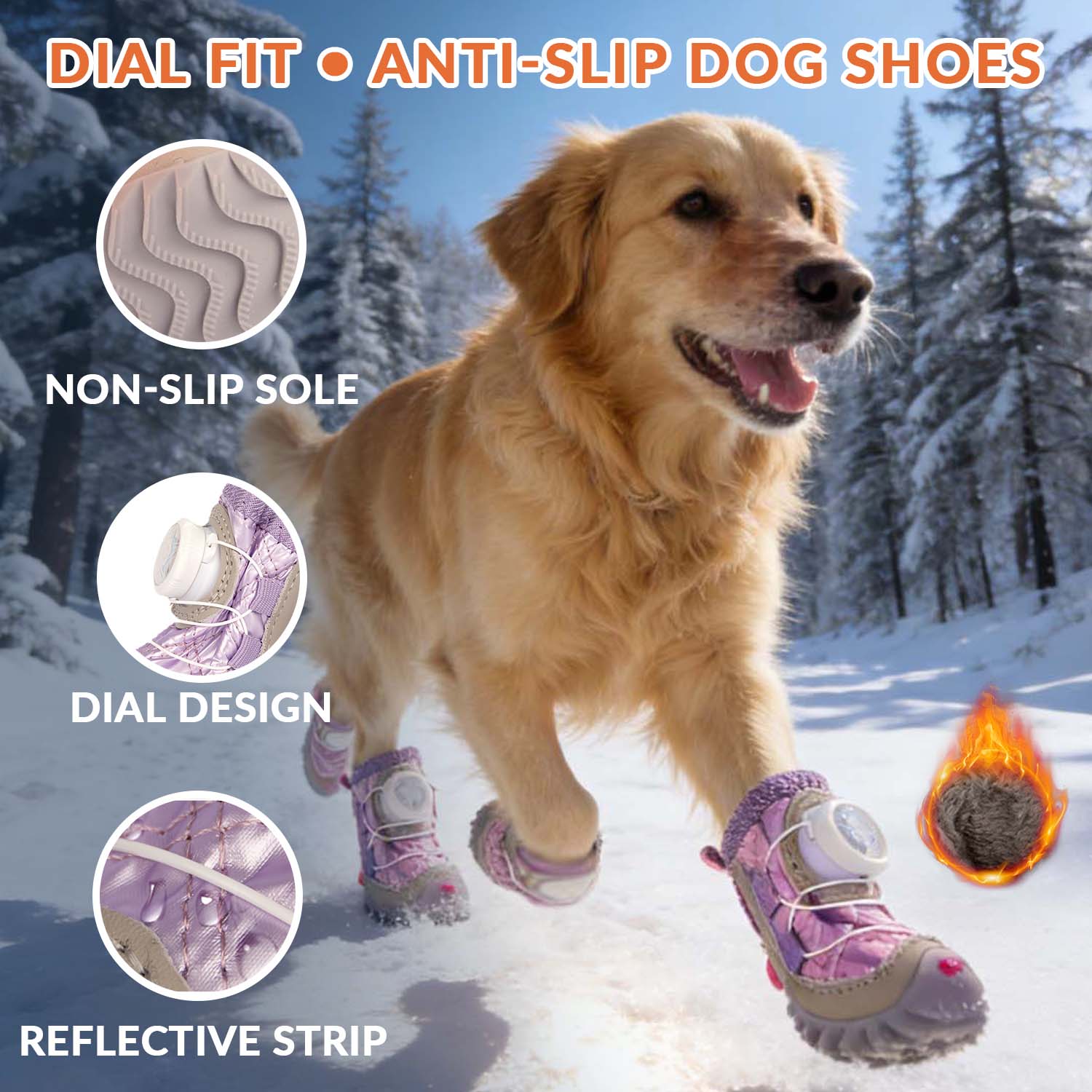 Fleece-Lined Winter Dog Shoes With Dial Fit System - 4-Pack
