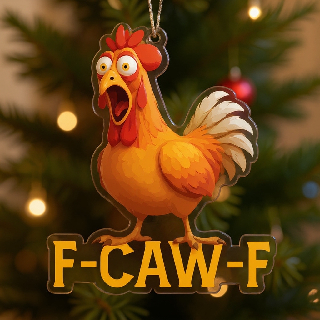 F-CAW-F Funny Rooster Christmas Ornament