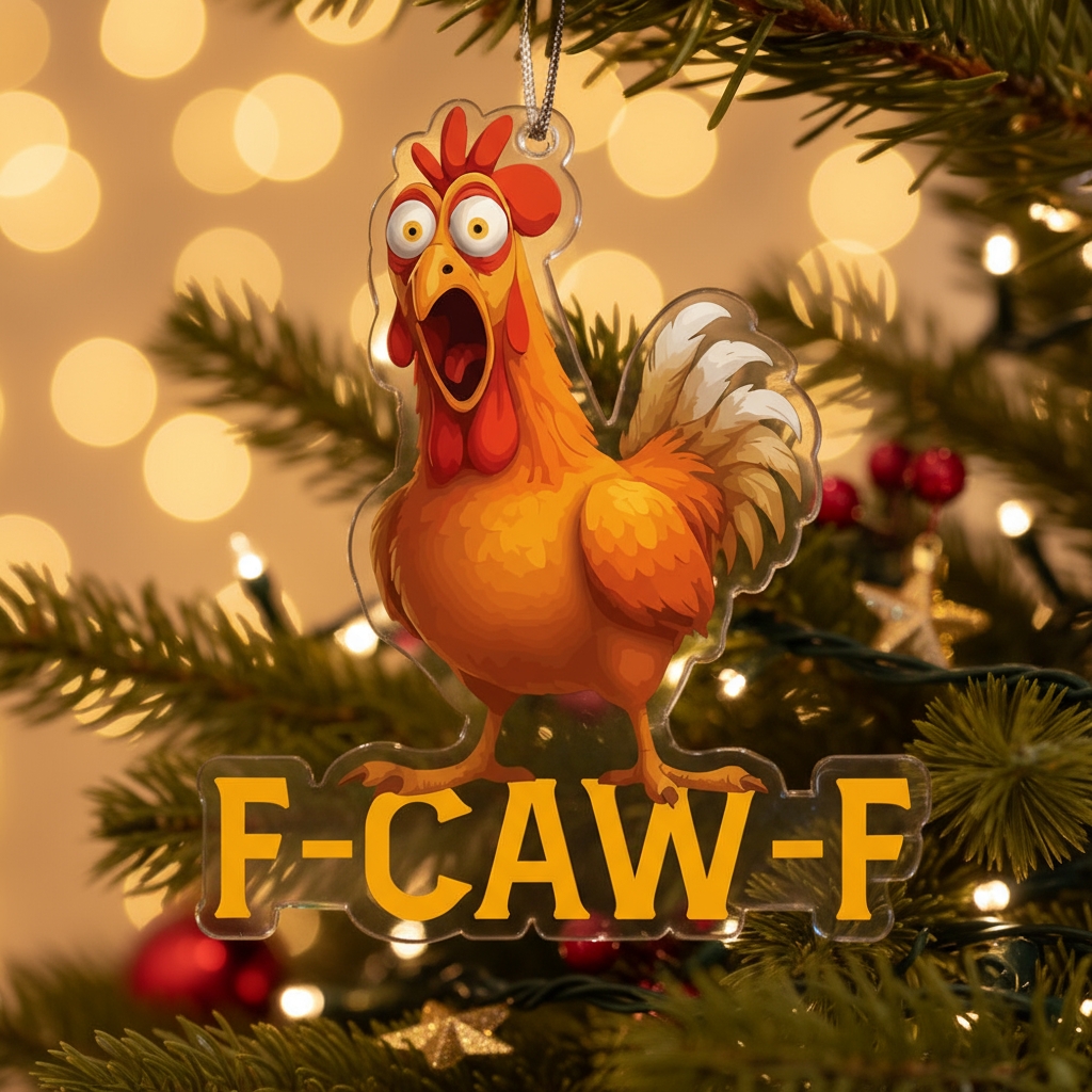 F-CAW-F Funny Rooster Christmas Ornament