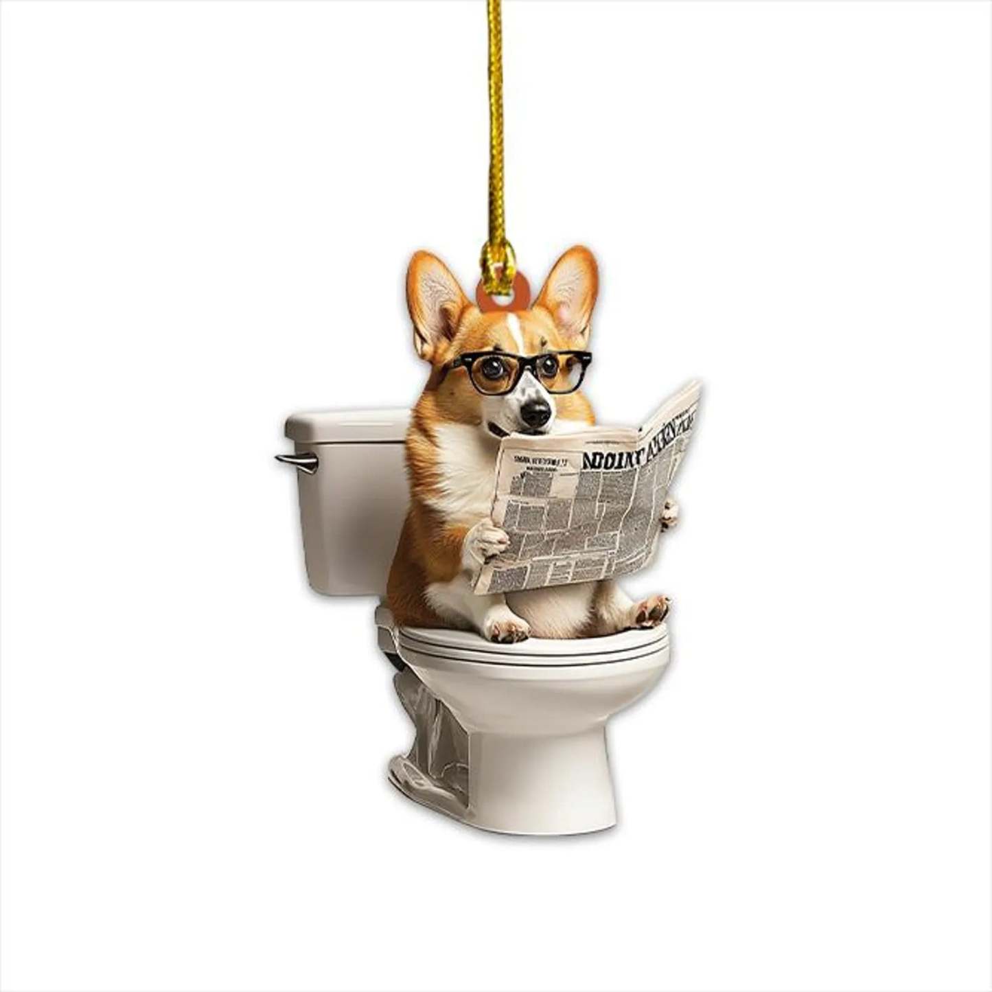 Pembroke Welsh Corgi - Dog Sitting On Toilet Ornament  OT003