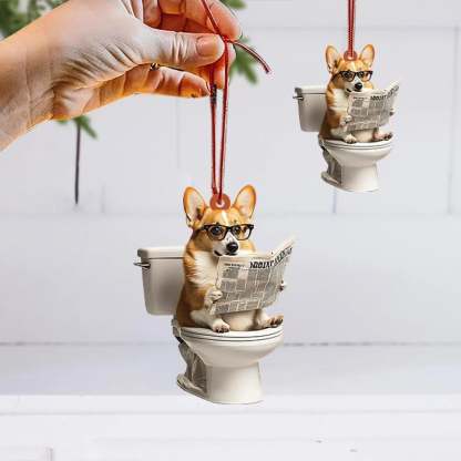 Pembroke Welsh Corgi - Dog Sitting On Toilet Ornament  OT003