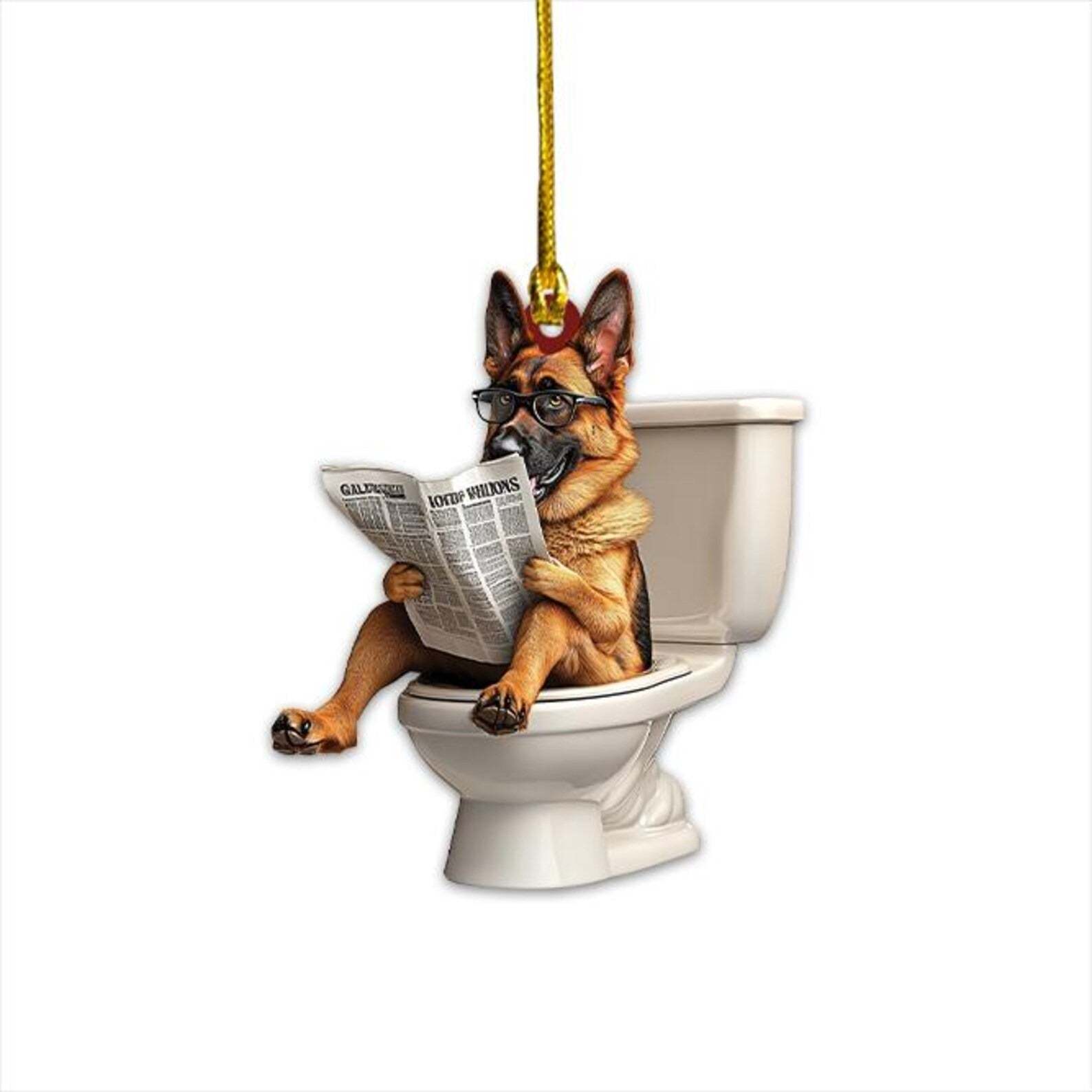German Shepherd - Dog Sitting On Toilet Ornament  OT004