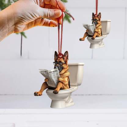 German Shepherd - Dog Sitting On Toilet Ornament  OT004