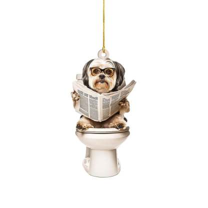 Havanese - Dog Sitting On Toilet Ornament  OT005