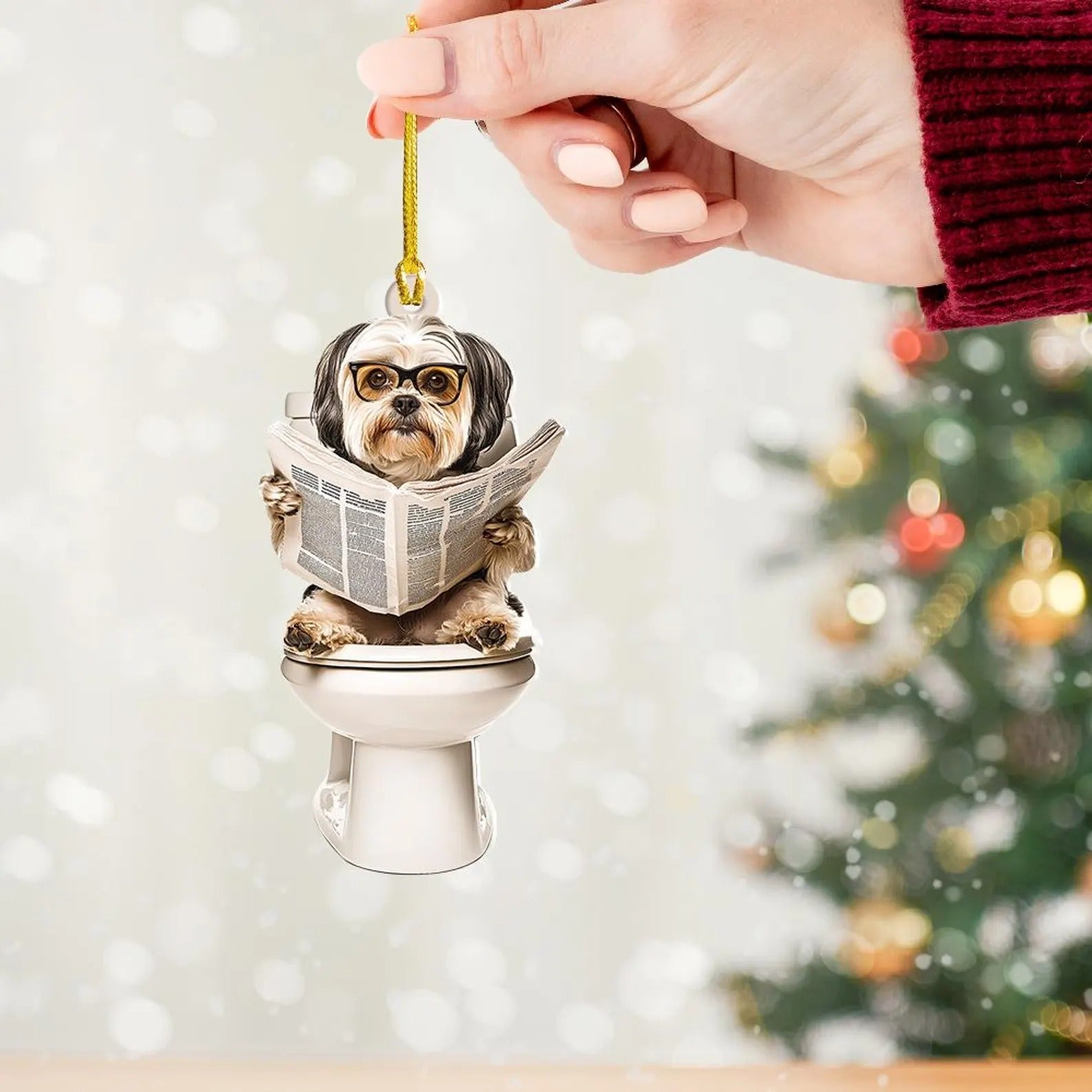 Havanese - Dog Sitting On Toilet Ornament  OT005