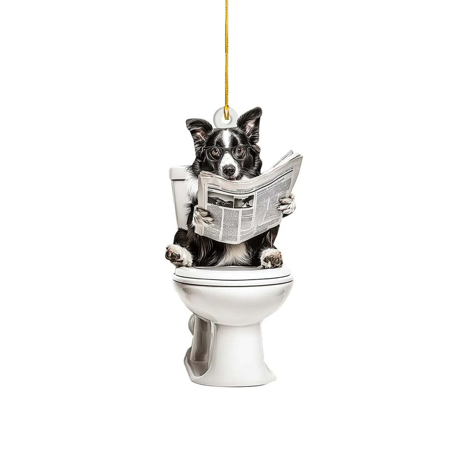 Border Collie - Dog Sitting On Toilet Ornament  OT006