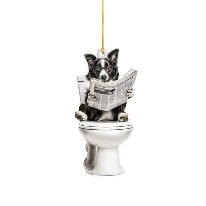 Border Collie - Dog Sitting On Toilet Ornament  OT006