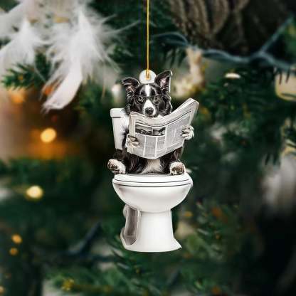 Border Collie - Dog Sitting On Toilet Ornament  OT006