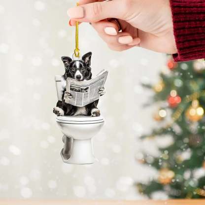 Border Collie - Dog Sitting On Toilet Ornament  OT006