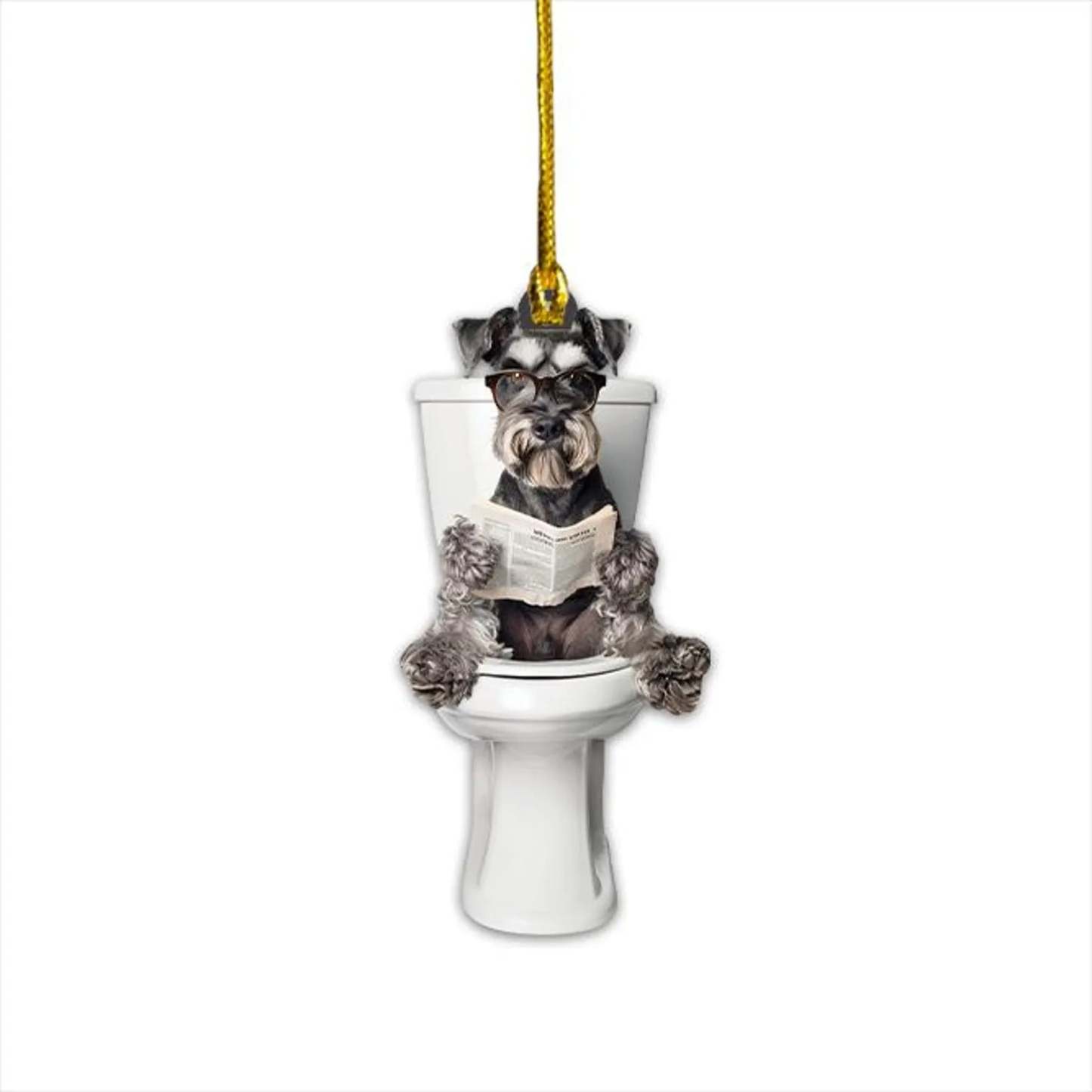 Miniature Schnauzer - Dog Sitting On Toilet Ornament  OT008
