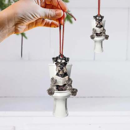 Miniature Schnauzer - Dog Sitting On Toilet Ornament  OT008