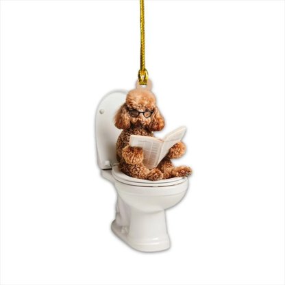 Poodle - Dog Sitting On Toilet Ornament  OT009