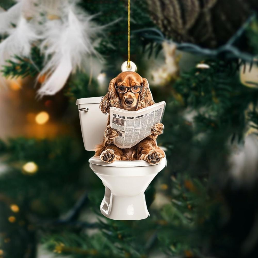 Cocker Spaniel - Dog Sitting On Toilet Ornament  OT010