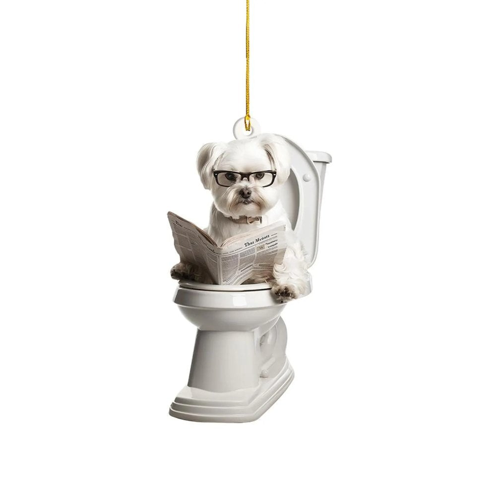 Maltese - Dog Sitting On Toilet Ornament  OT012