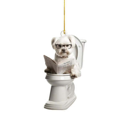 Maltese - Dog Sitting On Toilet Ornament  OT012