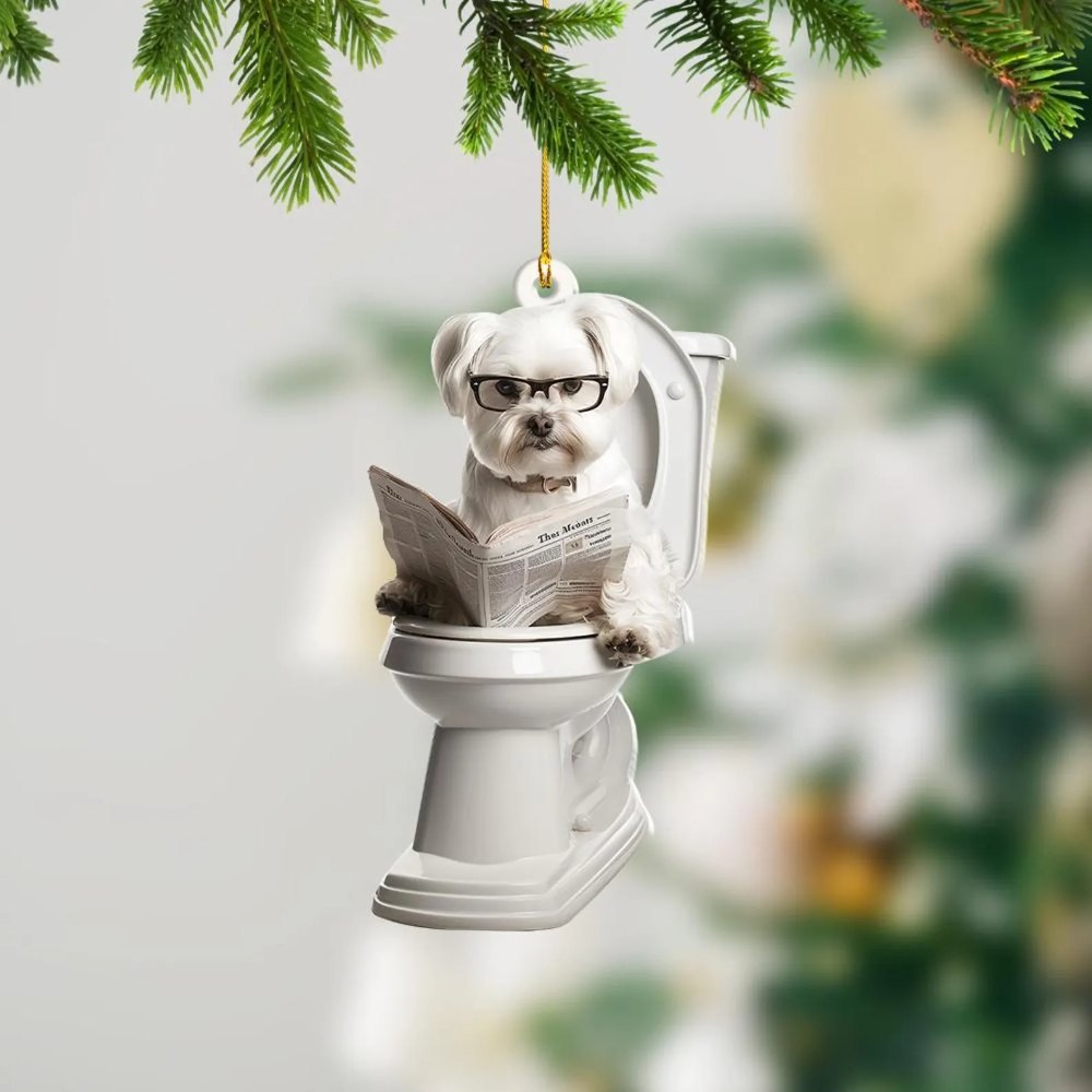 Maltese - Dog Sitting On Toilet Ornament  OT012