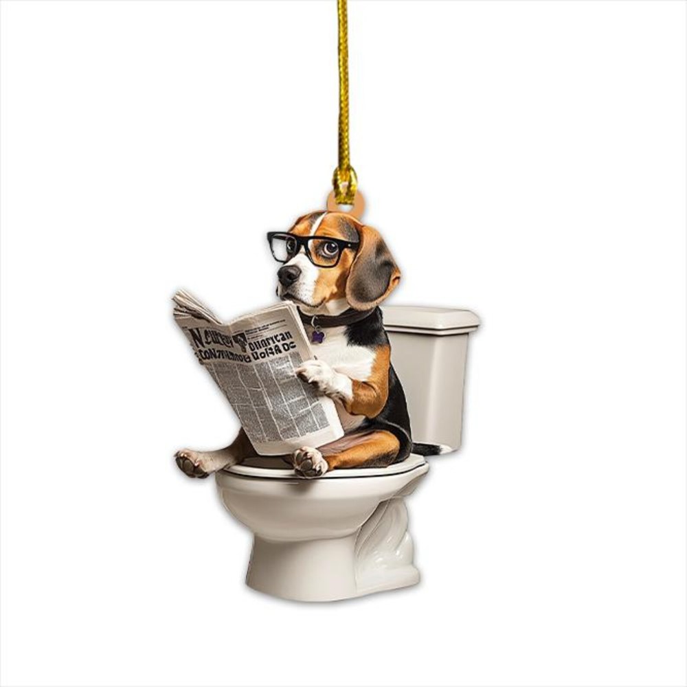 Beagle - Dog Sitting On Toilet Ornament  OT014
