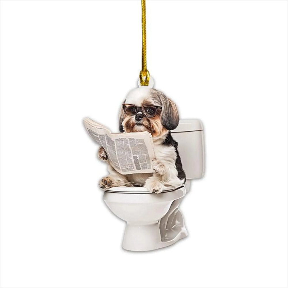 Shih Tzu - Dog Sitting On Toilet Ornament  OT015