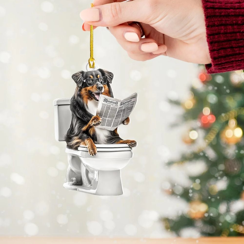 Shetland Sheepdog - Dog Sitting On Toilet Ornament  OT016