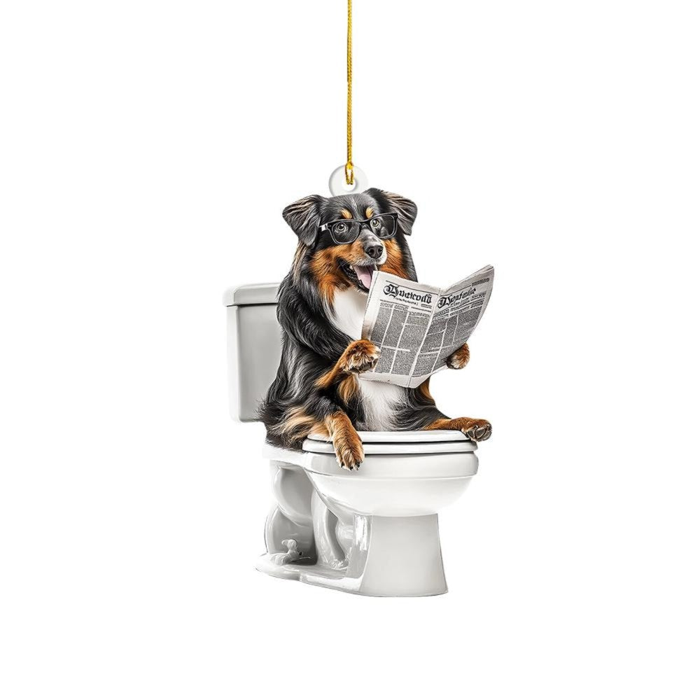Shetland Sheepdog - Dog Sitting On Toilet Ornament  OT016