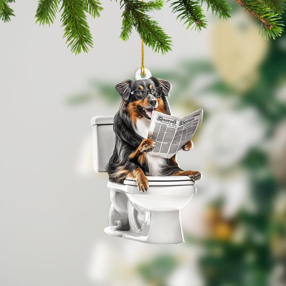 Shetland Sheepdog - Dog Sitting On Toilet Ornament  OT016