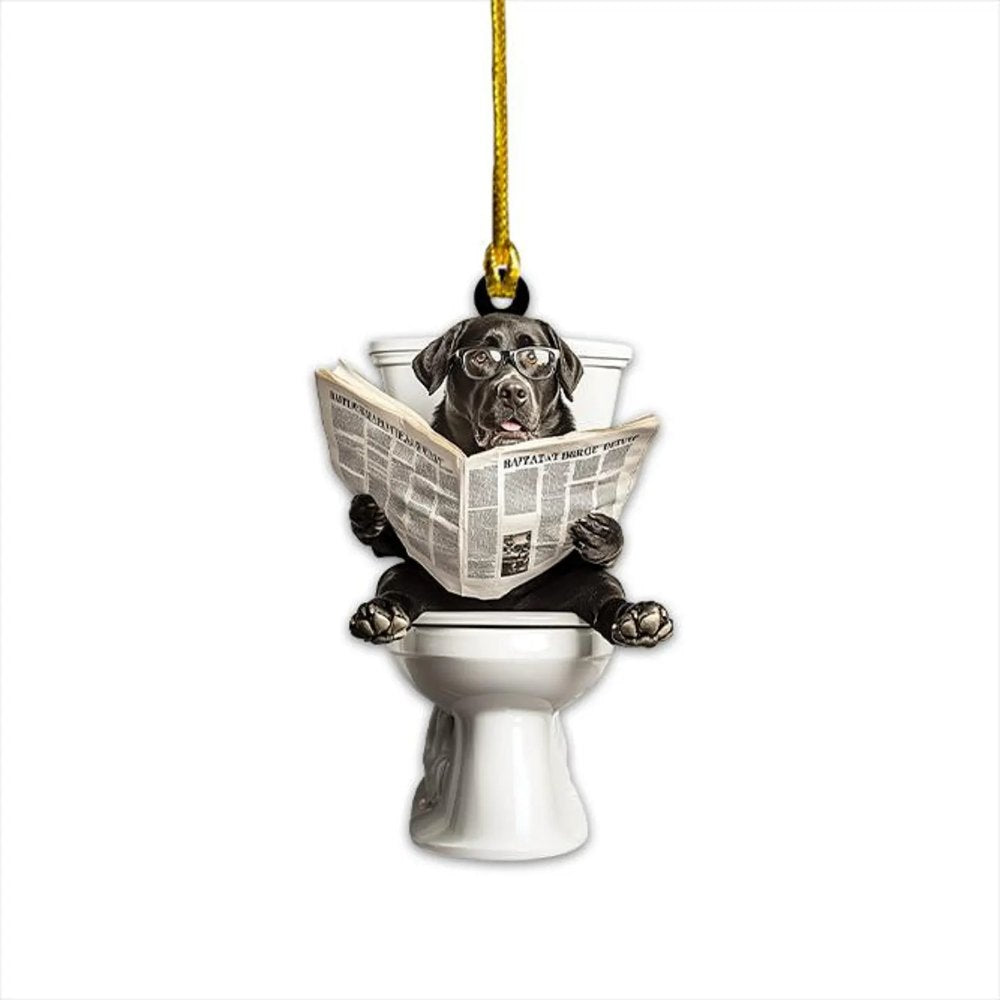 Labrador Retriever - Dog Sitting On Toilet Ornament  OT019