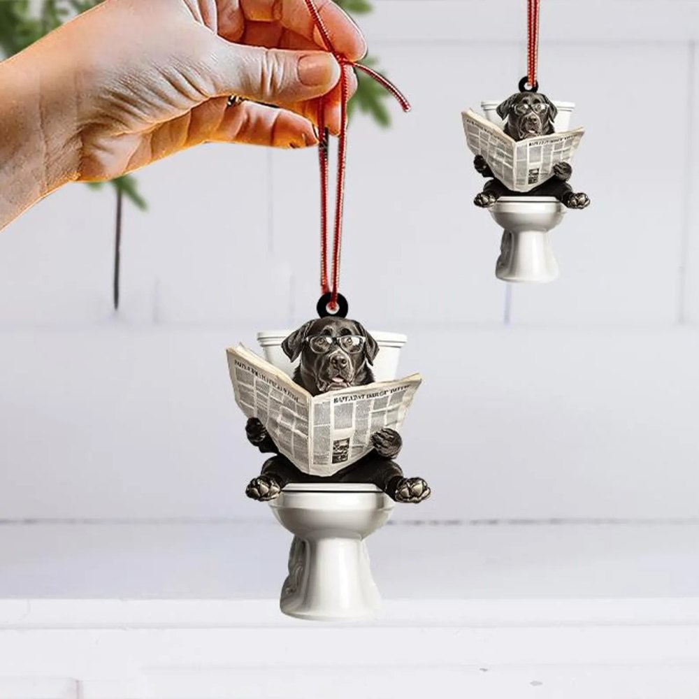 Labrador Retriever - Dog Sitting On Toilet Ornament  OT019