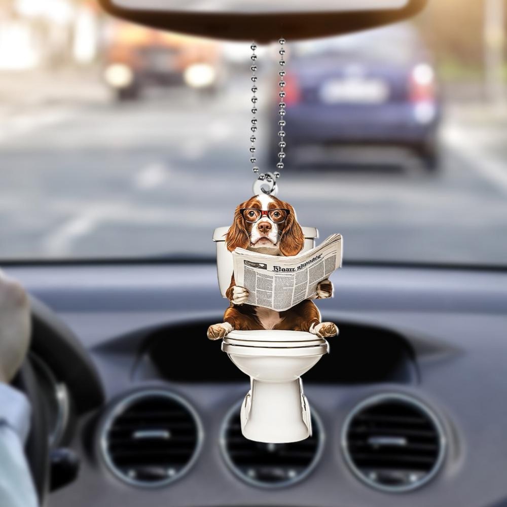 Brittany Spaniel - Dog Sitting On Toilet Ornament  OT020