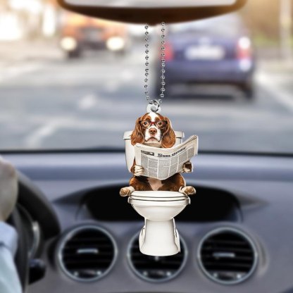 Brittany Spaniel - Dog Sitting On Toilet Ornament  OT020