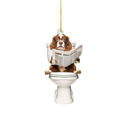 Brittany Spaniel - Dog Sitting On Toilet Ornament  OT020