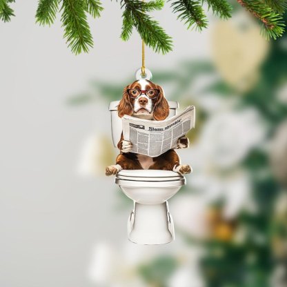 Brittany Spaniel - Dog Sitting On Toilet Ornament  OT020