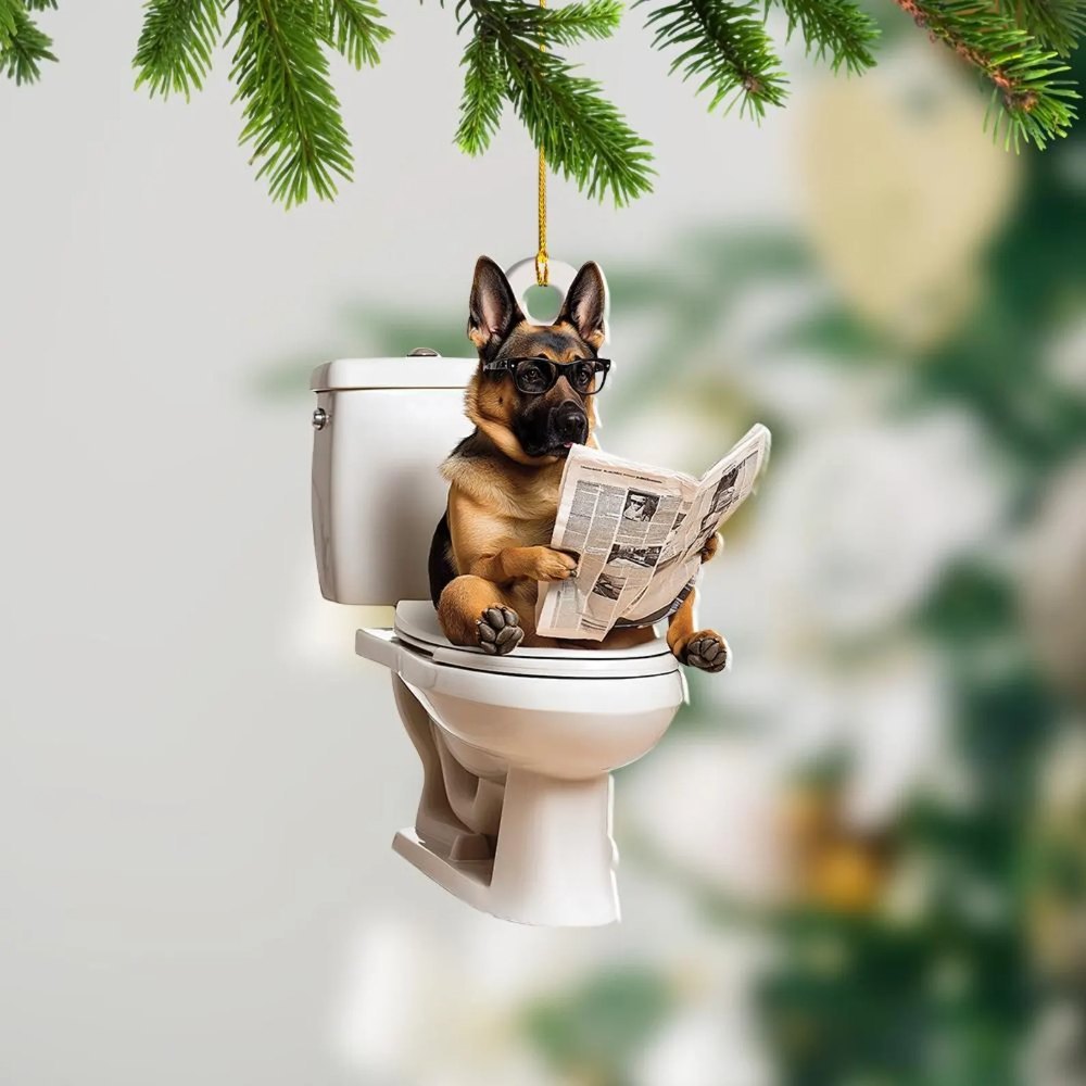 Belgian Malinois - Dog Sitting On Toilet Ornament  OT021