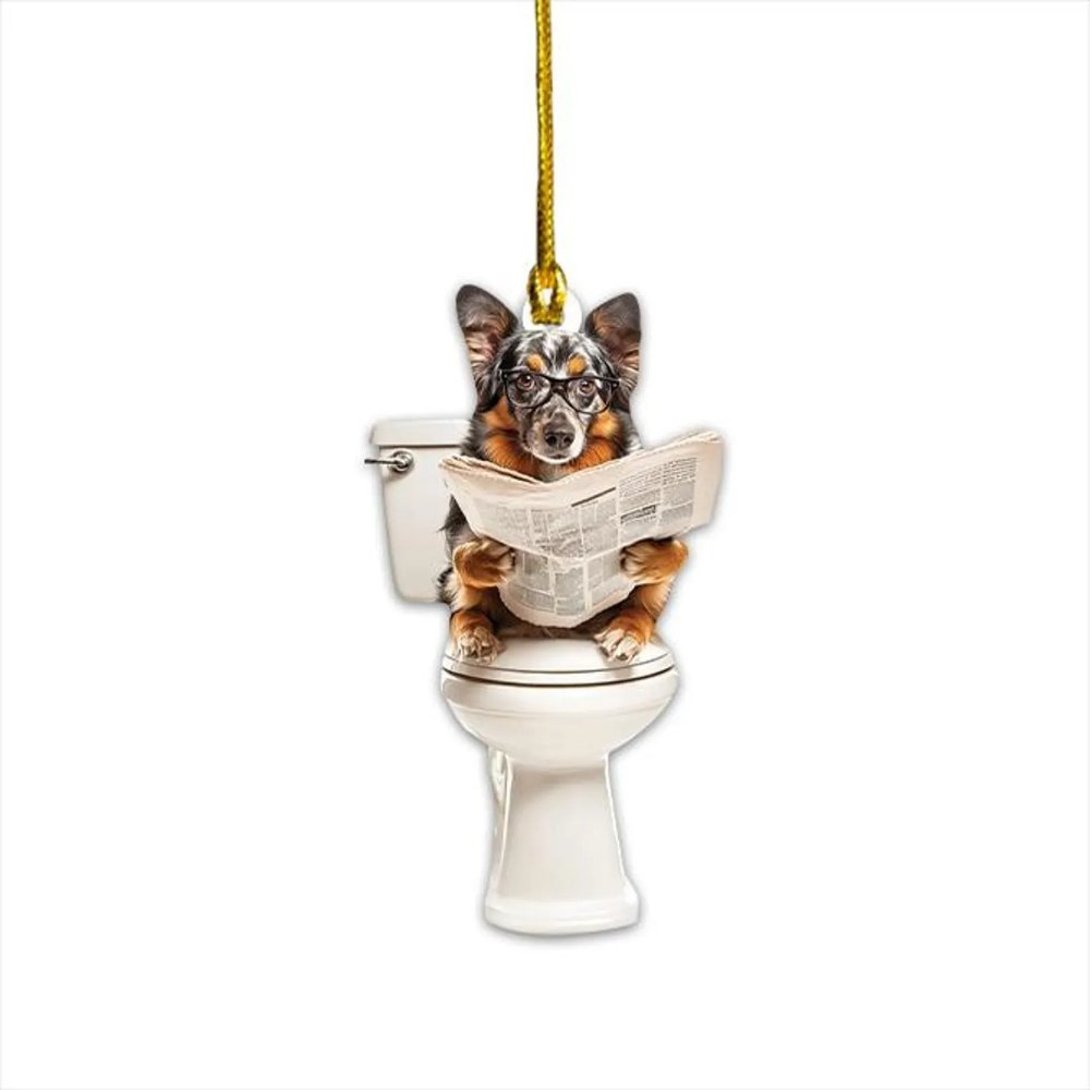 Australian Shepherd - Dog Sitting On Toilet Ornament  OT022