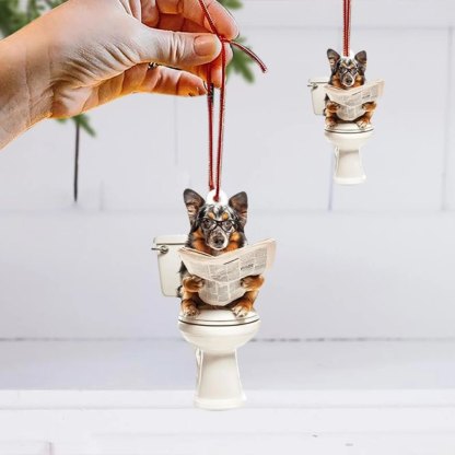 Australian Shepherd - Dog Sitting On Toilet Ornament  OT022