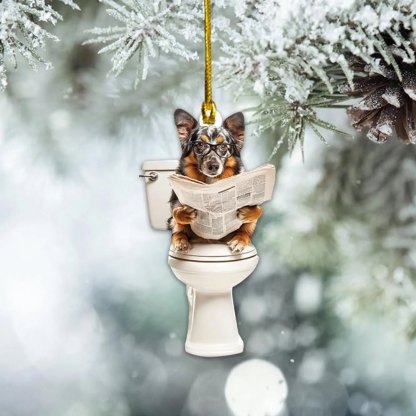 Australian Shepherd - Dog Sitting On Toilet Ornament  OT022