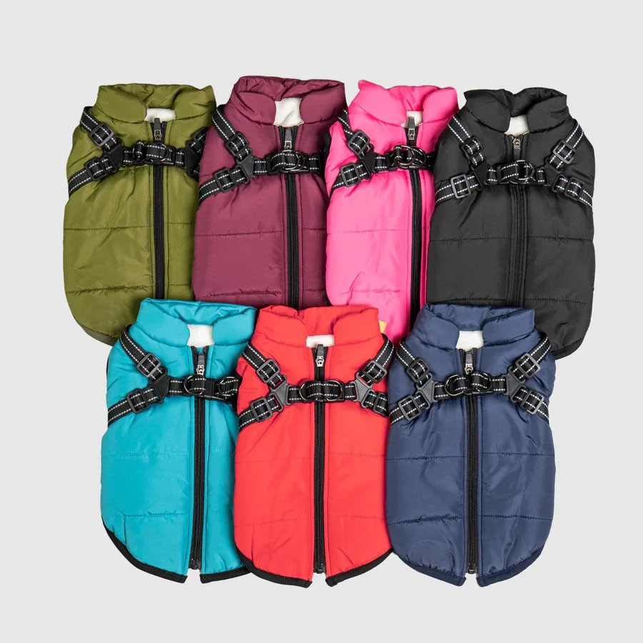 Waterproof Pet Jacket with Built-in Harness, Fleece Lining & Reflective Design