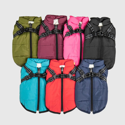 Waterproof Pet Jacket with Built-in Harness, Fleece Lining & Reflective Design