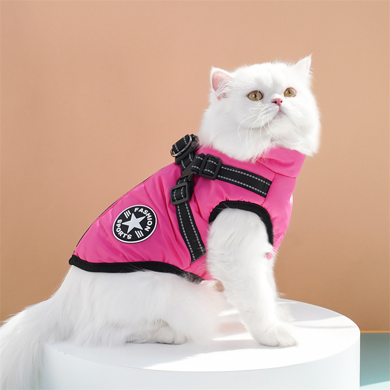 Waterproof Pet Jacket with Built-in Harness, Fleece Lining & Reflective Design