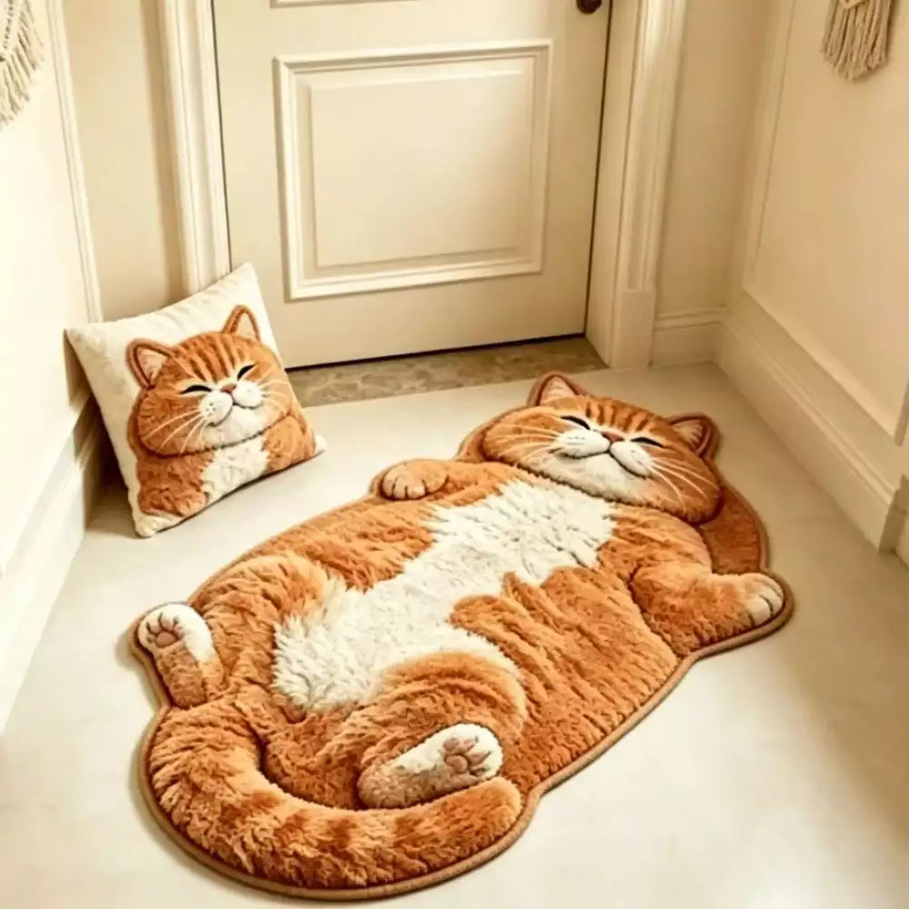 Cat shaped rug used as a decorative bathroom floor mat