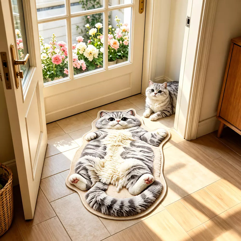 Cat shaped rug adding a playful touch to a living space