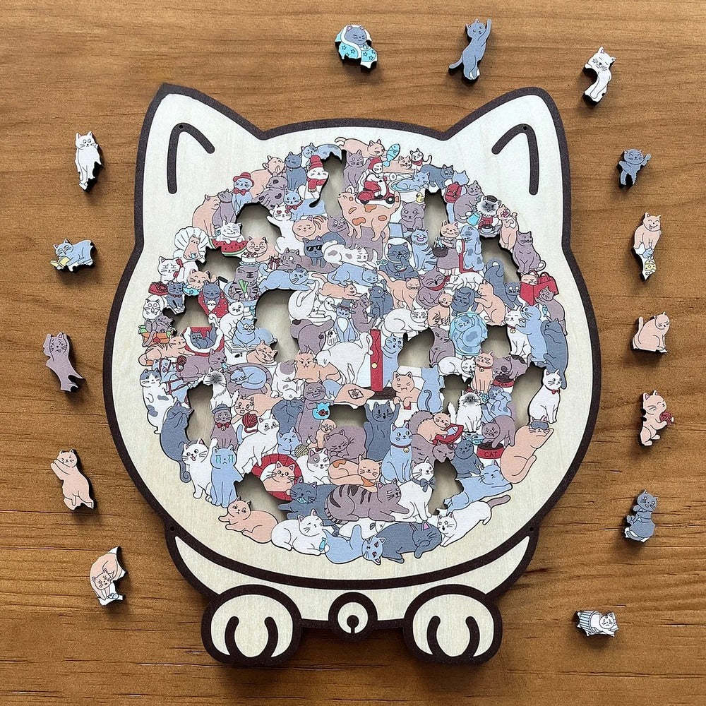 135-Piece Morandi-Colored Cat Shaped Wooden Jigsaw Puzzle