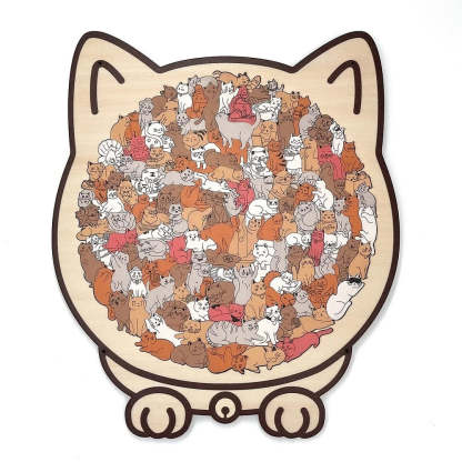 135-Piece Morandi-Colored Cat Shaped Wooden Jigsaw Puzzle