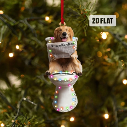 Golden Retriever - Dog Sitting On Toilet Ornament  OT024