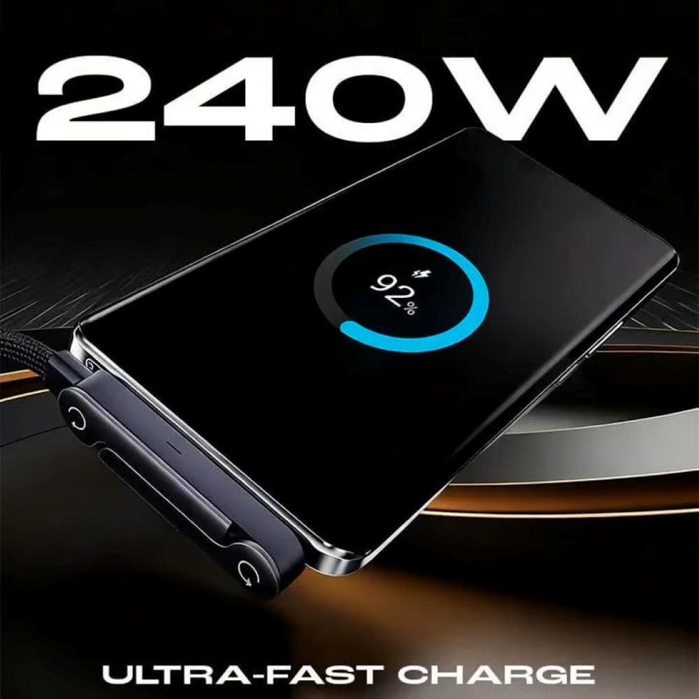 2-in-1 Invisible Holder Charger Cable - 240W Fast Charging Cord with Built-In Phone Stand