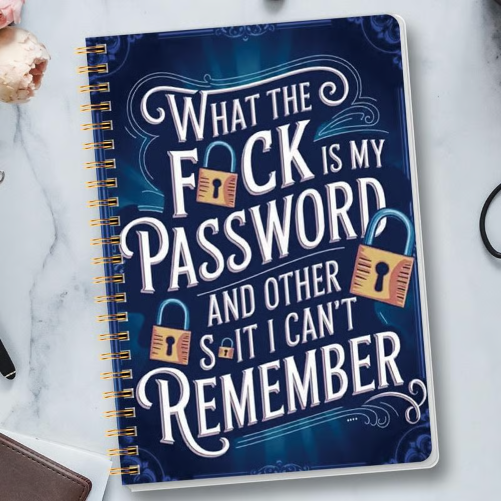 Funny Password Notebook - Spiral Bound with Lock Icons & Funny Security Phrases
