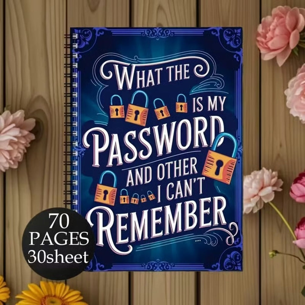 Funny Password Notebook - Spiral Bound with Lock Icons & Funny Security Phrases
