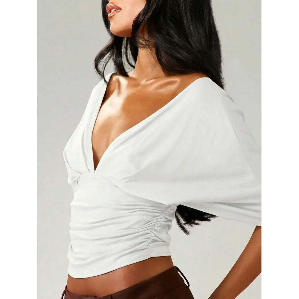 Women’s V-Neck Backless Bodycon Top – Slim Fit Sexy Summer Tee