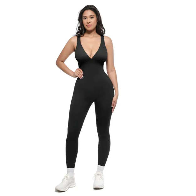 Deep V Shapewear with Chest Support Breathable High-Waisted Tummy Control Jumpsuit