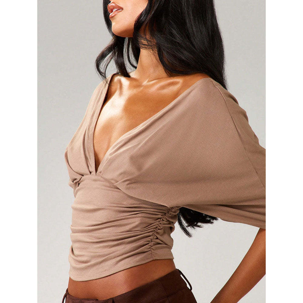 Women’s V-Neck Backless Bodycon Top – Slim Fit Sexy Summer Tee