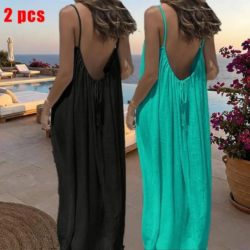 Women's Solid Color Cami Lounge Dress, Elegant Sleeveless Long Dress for Summer, Ladies Sleepwear for Indoor Wear